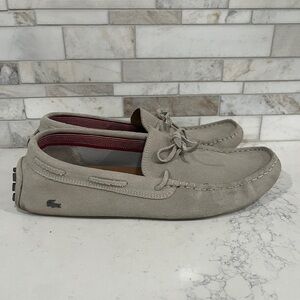 Lacoste Men's Beige Gray Tan Suede Loafers Size 10.5 Slip-On Genuine Leather